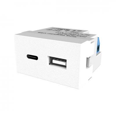 Toma Usb+Usb-C Carga 3A Blanco